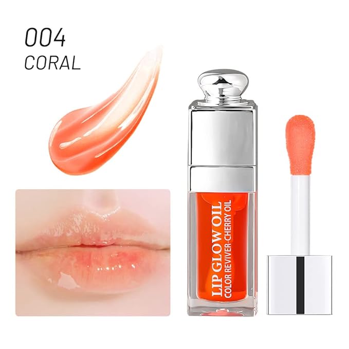 Moisturizing Lip Oil,No-Sticky Lip Gloss Lip Balm Lip Care,Fruit Flavoured Lip Oil For Dry Lip's Moisturizing Hydrating And Nourishing (004#CORAL) 0.2 OZ