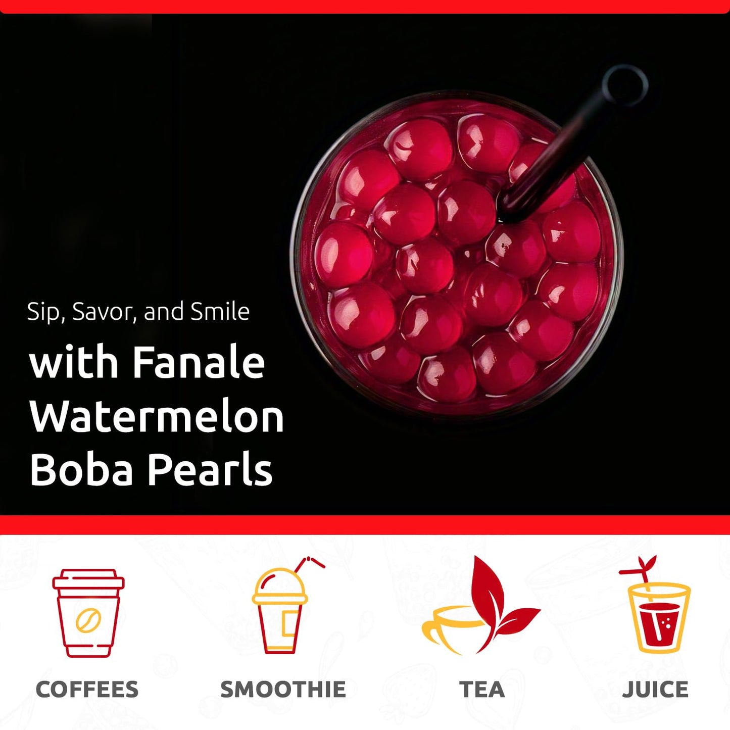 Fanale Watermelon Popping Boba Pearls, Vegan, Non GMO, Gluten Free, Fat Free, Perfect for Bubble Tea, Smoothies, Ice Cream, Desserts, and Beverages.