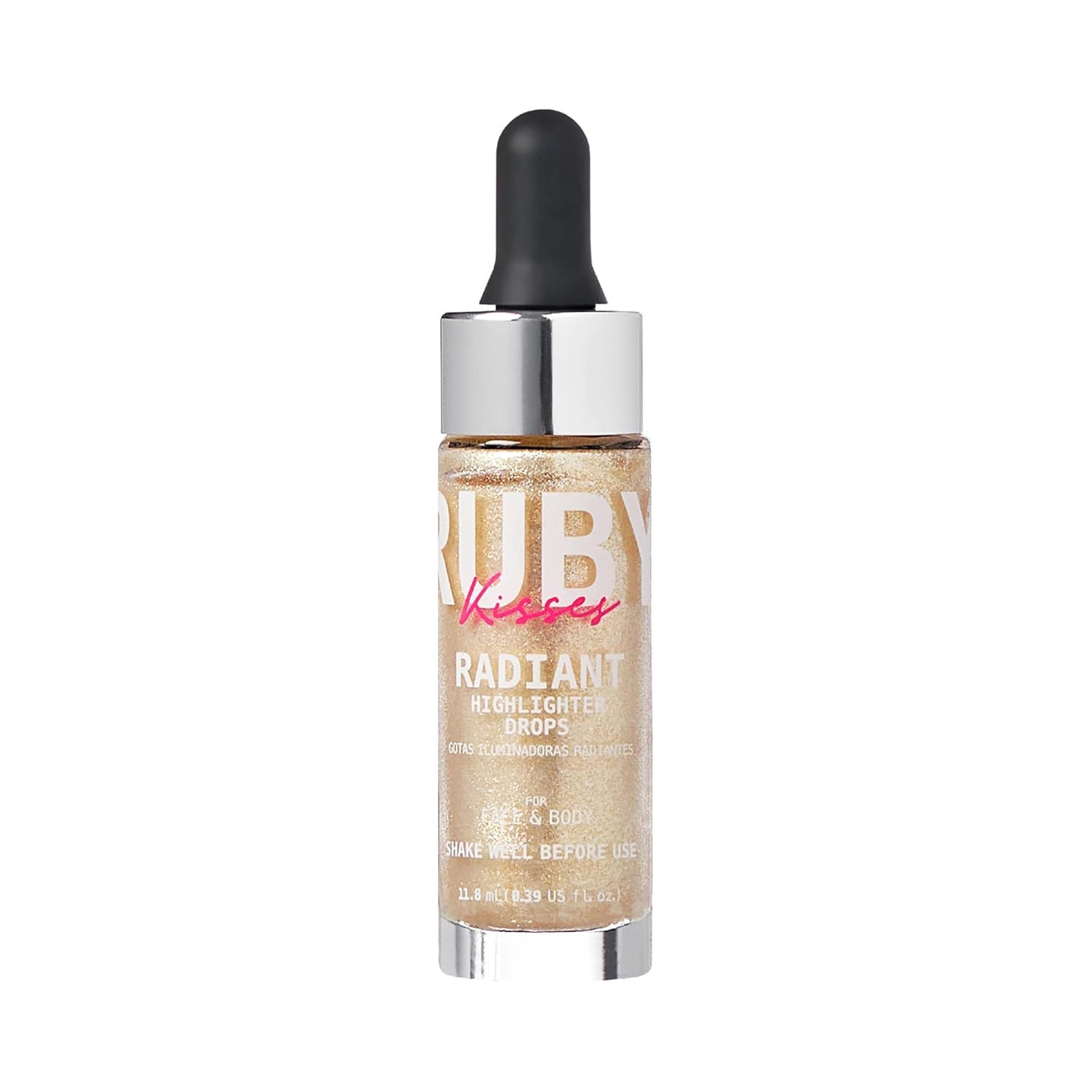 Ruby Kisses Radiant Drops, Shimmer Liquid Highlighter Makeup, Smooth Illuminator for Face Body, Natural Glow Dewiness Glitter for Skin (CHAMPANGE)