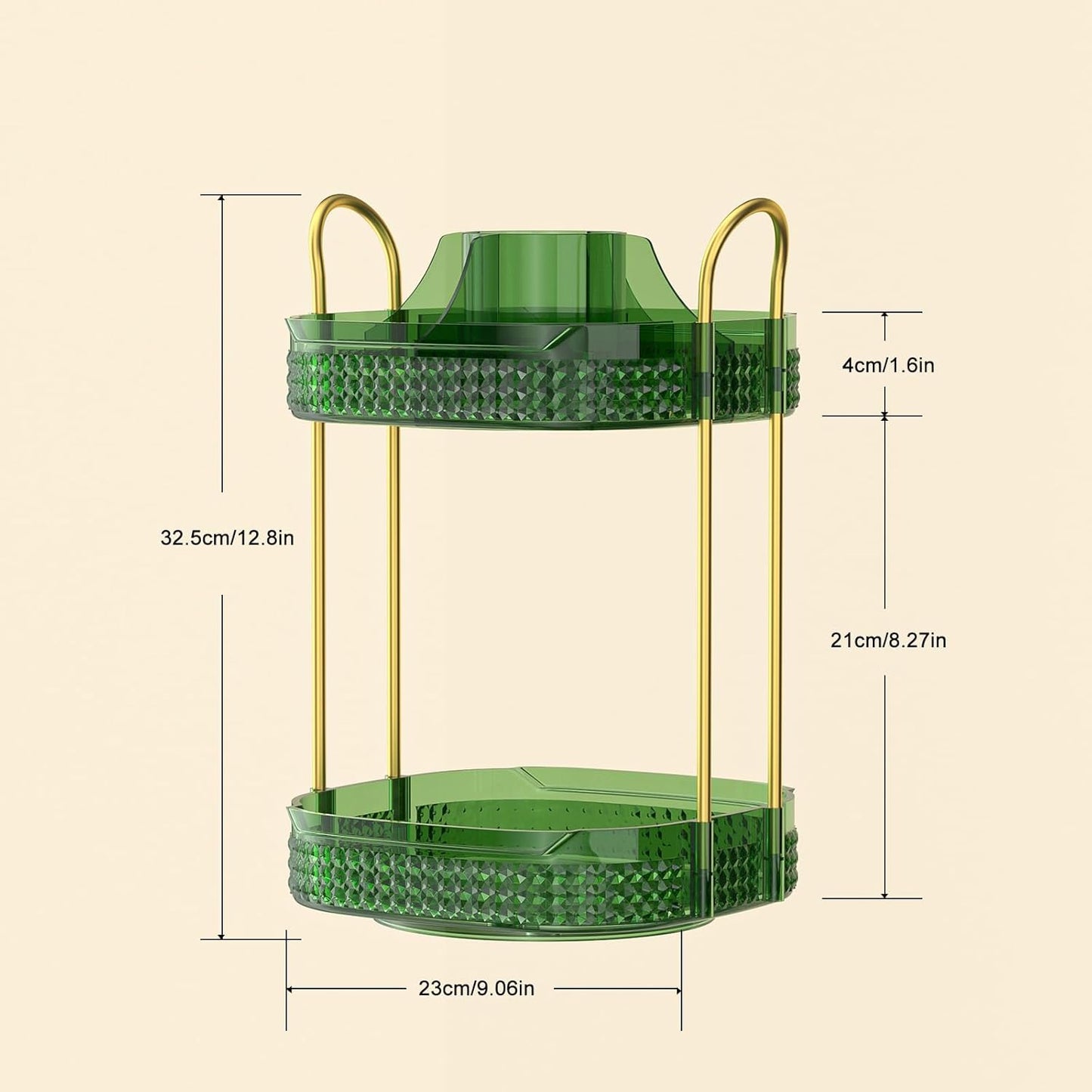 360° Rotating Makeup Organizer 2 Tier, Large Skincare Clear Make Up Storage Spinning Perfume Organizers for Bathroom Counter Dresser, Green