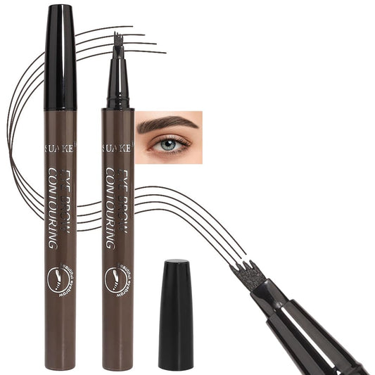 Kaely 2Pcs Eyebrow Pencils for Women, 4 Tip Magical Precise Waterproof Brow Pen, Microblading Eyebrow Contouring Pen, lapiz de cejas 3d Eye Brow Gel, 24h Smudge Proof,03 Black Brown