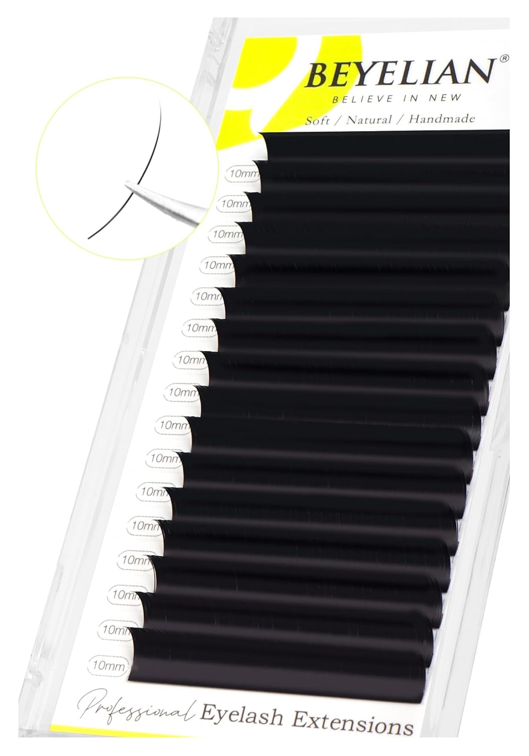BEYELIAN Eyelash Extension 0.07 C Curl 10mm Tray Easy Fan Lash Extensions Volume Lashes 100°/212°F High Temperature Resistant Classic Professional Use Natural Matte Black (0.07 C 10mm)