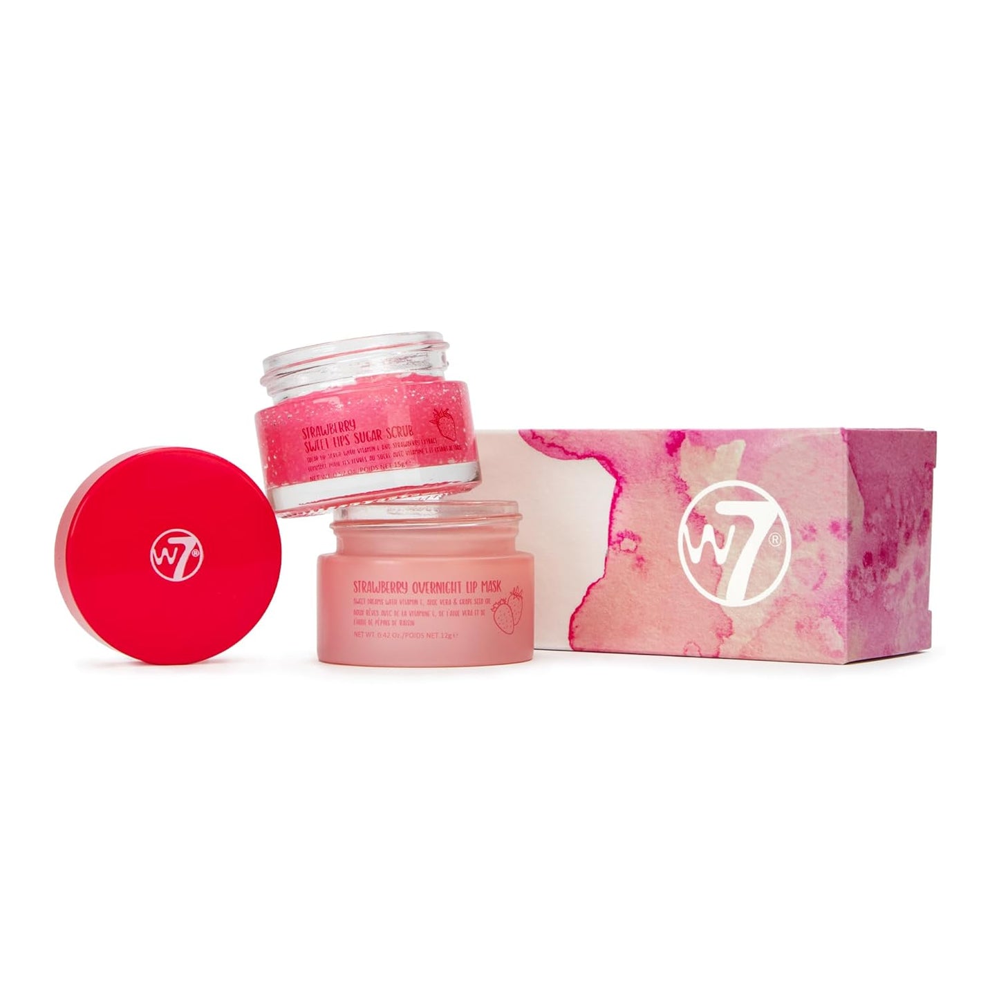 W7 Sweet Dreams Lip Scrub & Overnight Lip Mask Duo - 2 Piece Gift Set - Strawberry Flavour - Exfoliate, Condition, Soothe & Hydrate