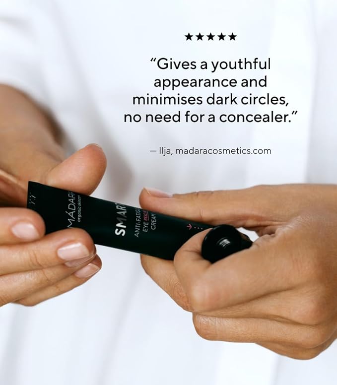 MÁDARA Organic Skincare | SMART Anti-Fatigue Eye Rescue Cream - 15 ml, With a Smart Antioxidant Complex, Natural Aescin And Caffeine, 100% Natural Origin, Vegan, Ecocert Certified