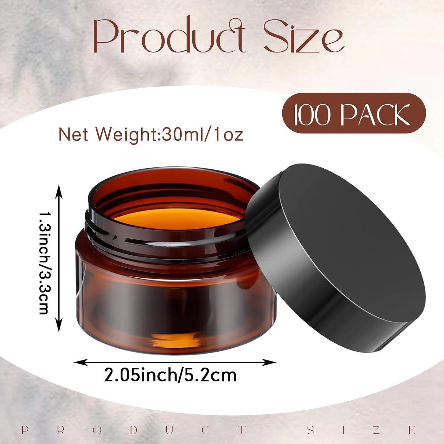 SATINIOR 100 Pcs Plastic Jars with Lids Small Containers Lids Wide Mouth Small Plastic Containers for Lotion Cream Rhinestones Body Butters Travel Storage(1 oz,Amber)