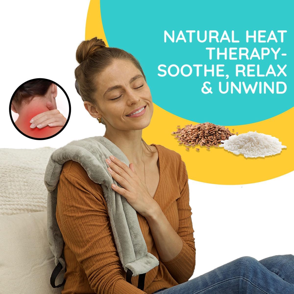 Microwavable Heating Pads for Neck Pain Relief, Back Pain, Shoulder Pain Relief - Microwave Heating Pad for Cramps and Muscle Relief, Hands- Free Heat Pack for Tense Muscle - 3 Packs