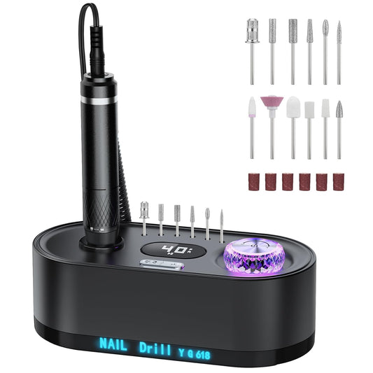 Nail Drill Electric File: 40000RPM Professional E File Kit E File Machine Filer for Shaping, Buffing, Removing Acrylic Gel Nails, Manicure Pedicure Kit with 12Pcs Nail Bits, Home Salon Use
