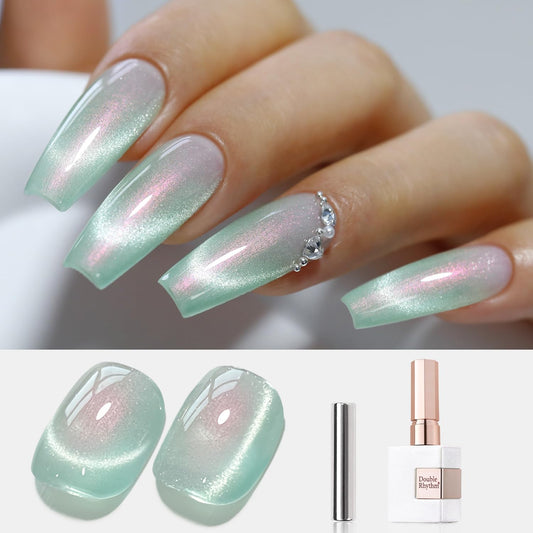 Double Rhythm 0.5 OZ Cat Eye Gel Polish with Magnet 15ML Holographic Glitter Shimmer Translucent Jelly Color Magnetic Polish Salon DIY at Home (MC1005)