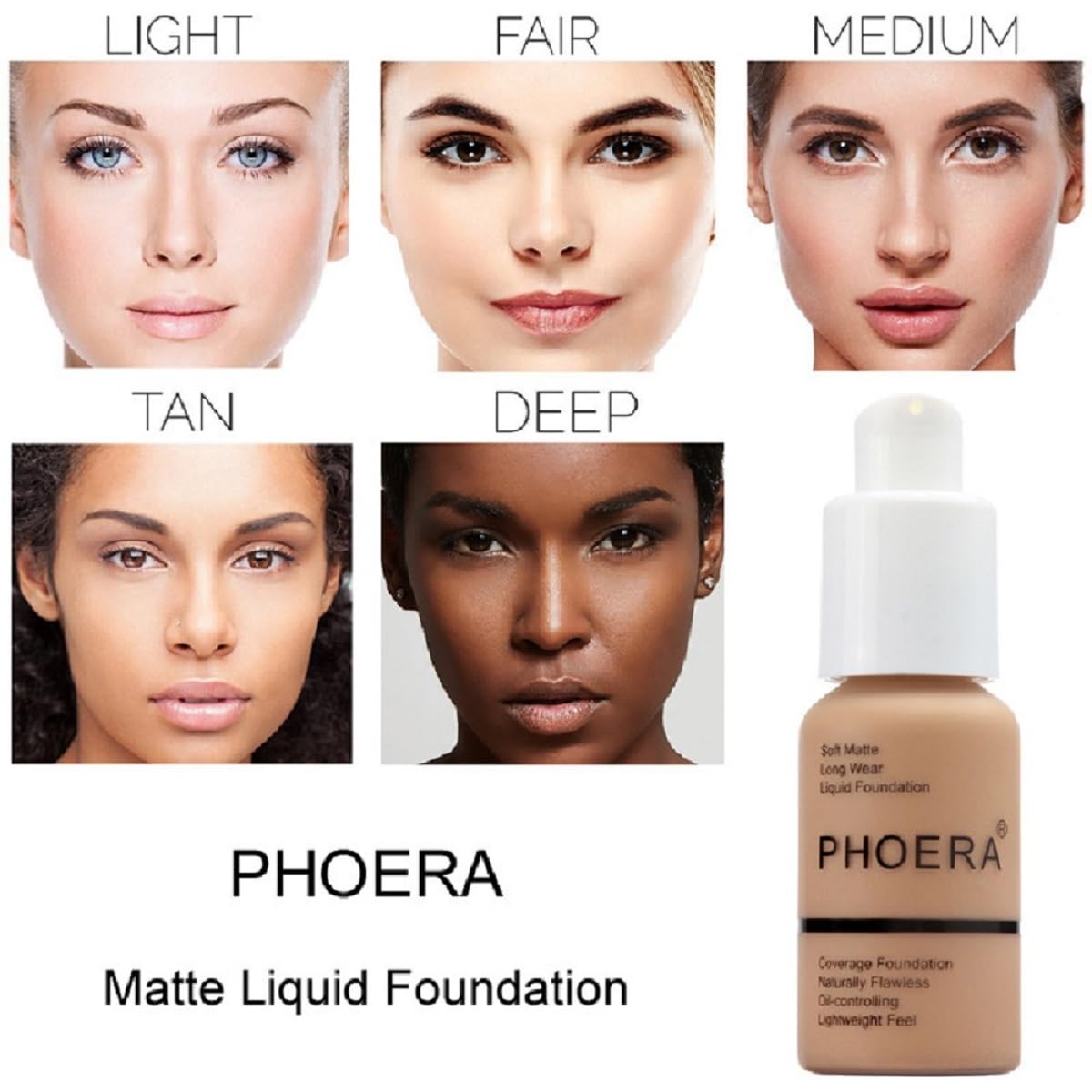 2 Pack PHOERA Foundation, Long-Lasting Waterproof Oil Full Coverage Flawless Soft Matte Liquid Foundation.105 San