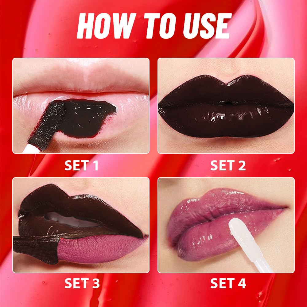 Dark Raspberry Lip Stain Peel Off Lip Gloss oil Dual-Ended Combo, Lips Liner Stain Peel Off Tattoo, Long Lasting & Waterproof, Transfer-Proof Lip Tint Stain with Lip oil for All Skin Type 05#