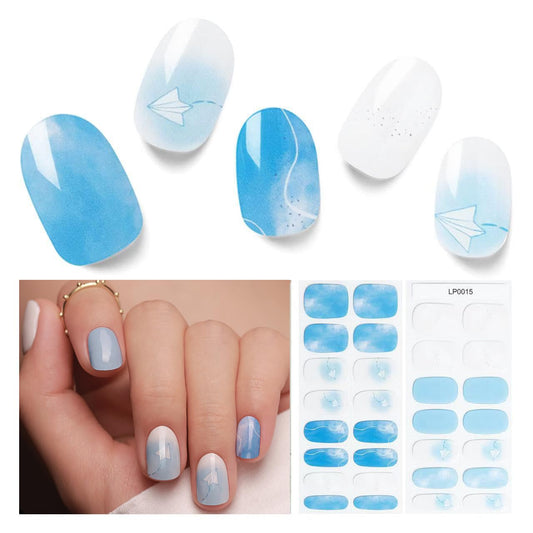 Semi Cured Gel Nail Strips, 30 pcs Gel Stikers, Wraps, Salon-Quality, Easy to Apply, 2 Weeks Long Lasting (Fly to The Sky)