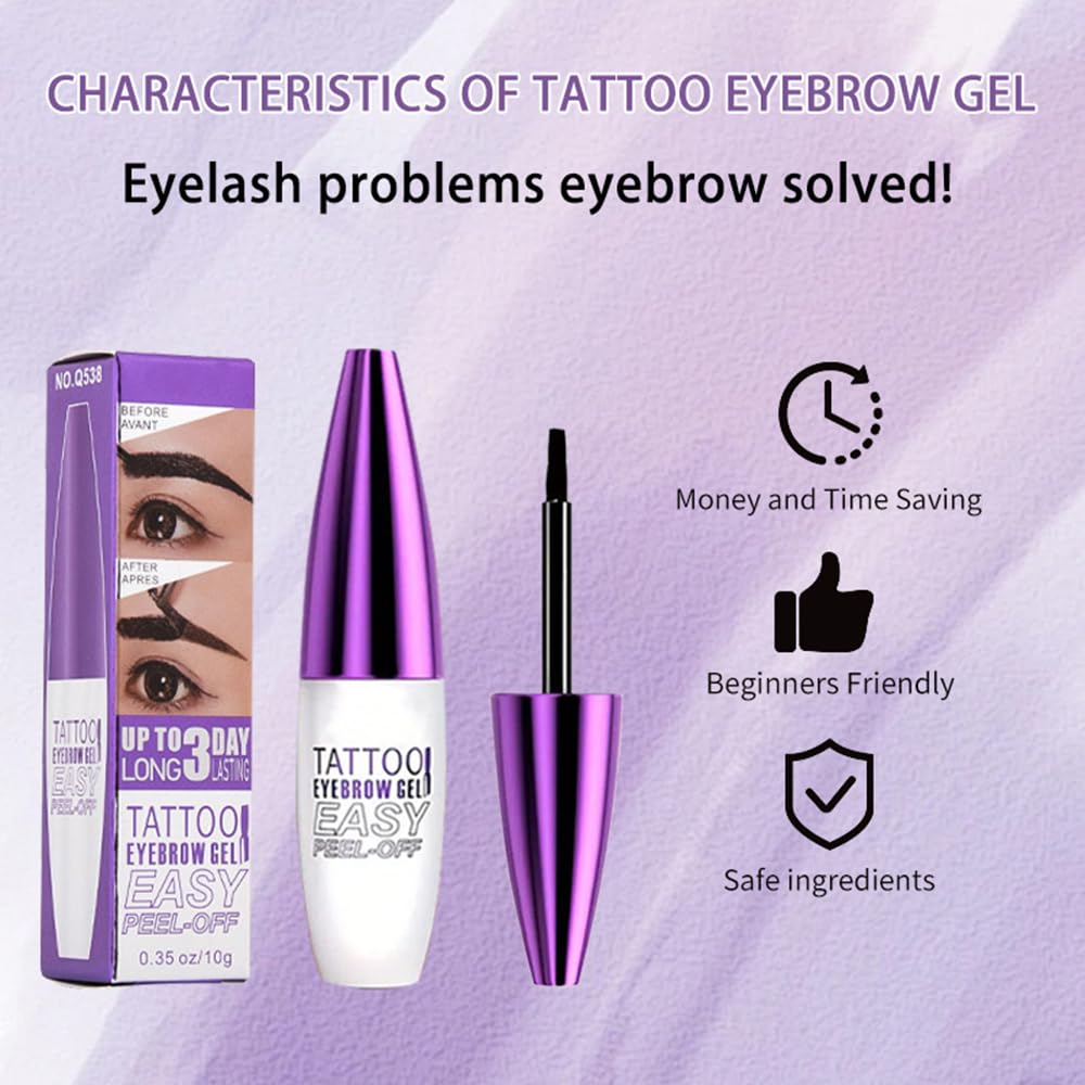 Peel Off Tattoo Brow Tint Gel - 2pcs Brown Eyebrow Kit, Waterproof, Transfer-Proof & Sweatproof, Quick Peel Formula for Natural Fuller Brows, Mother’s Day Gifts for Women All Skin Types