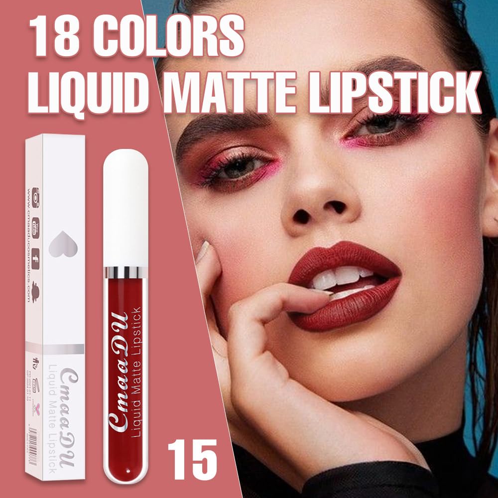 evpct 1Pcs Brick Red Liquid Matte Lipstick Lipgloss Set for Women, labiales mate 24 horas originales matte larga duracion 24 Hour Lipstick Lip Stains Long Lasting Waterproof 24, 15#