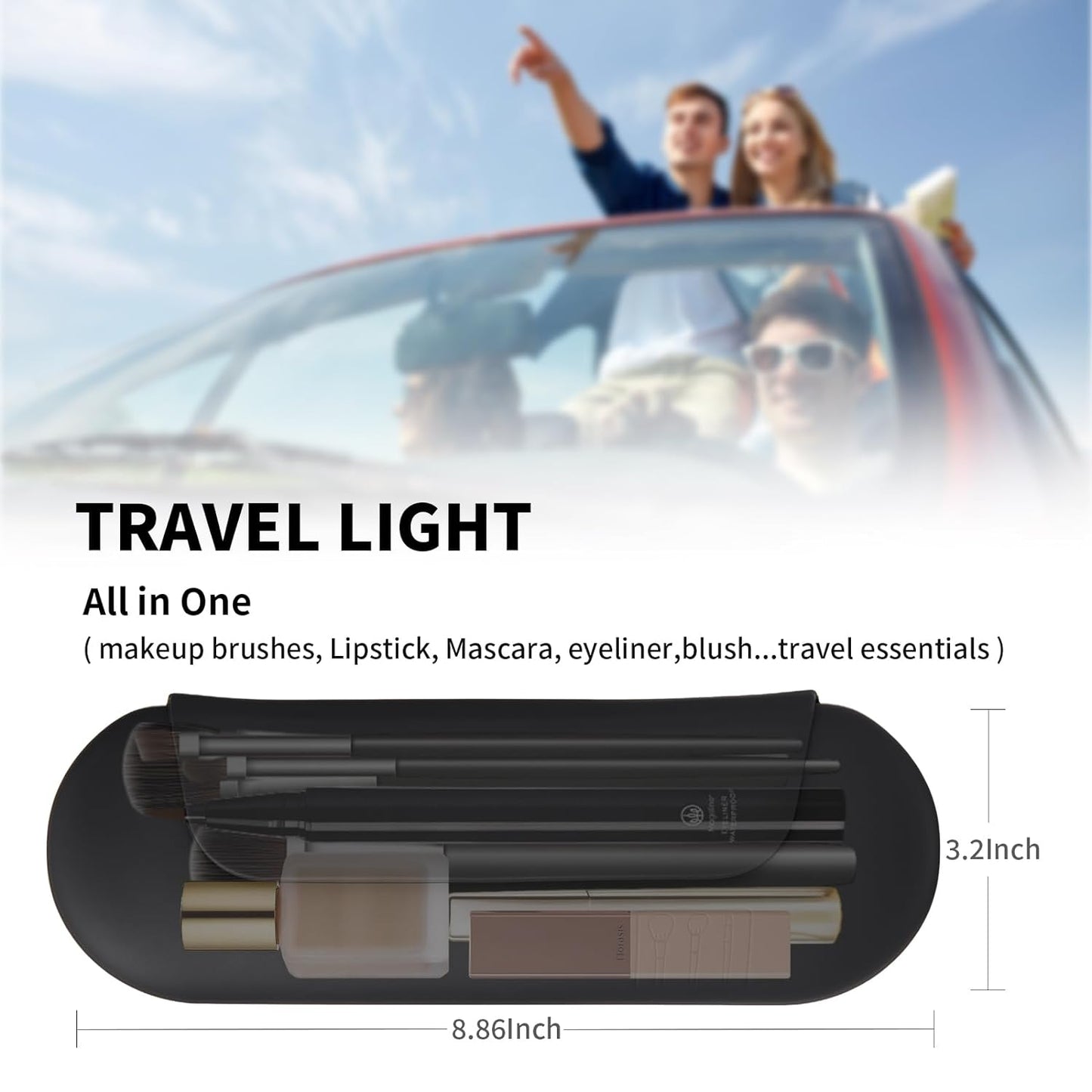 Silicone Makeup Brush Holder Travel Cosmetic Bag：Soft Portable Cosmetic Face Brushes Holder with Upgrade Anti-Fall Out Magnetic Closure, Large Travel Makeup Brush Case - Black