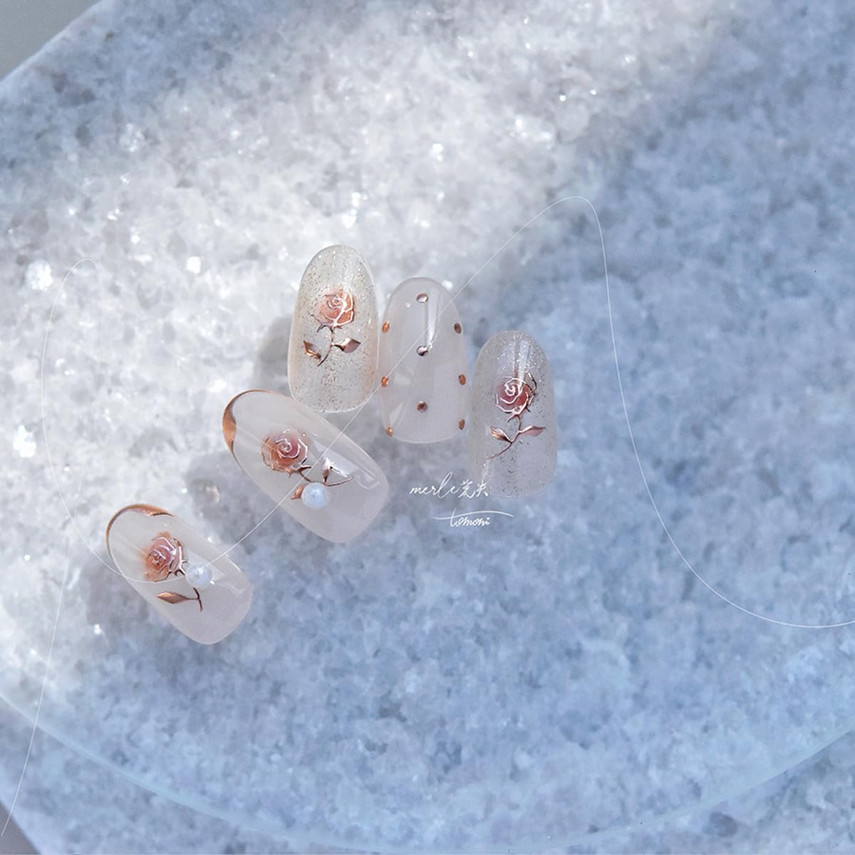 Rose Gold Flower Nail Stickers for Nail Art Rose Nail Decals Cute Stickers for Nails Designs Self Adhesive Nail Art Supplies & Decorations for Women Girls 1 Sheet