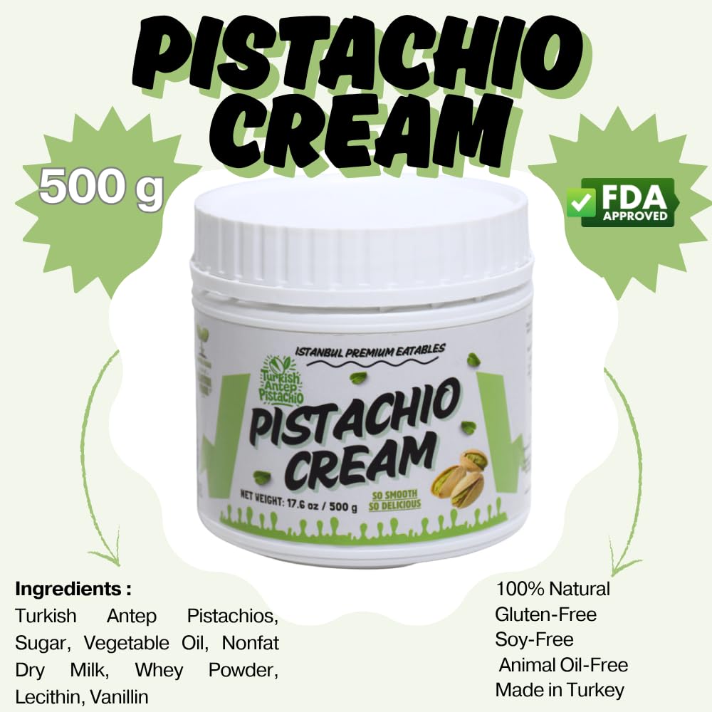 Istanbul Premium Pistachio Cream, Pistachios for Dubai Chocolate Bar, Cream for Dessert, Kataifi & Knafeh, Crema de Pistacho, Non-GMO,1.1 LB (500gr)