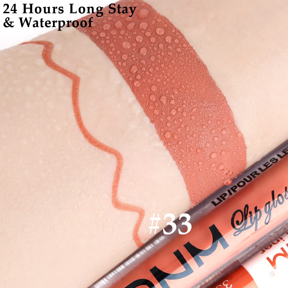 evpct 2Pcs Reddish Brown Neutral Color Lip Liner and Matte Lipstick Makeup Sets Vegan Lipstick Lip Liner and Gloss Set Lip Stain Long Lasting Waterproof 24 33#