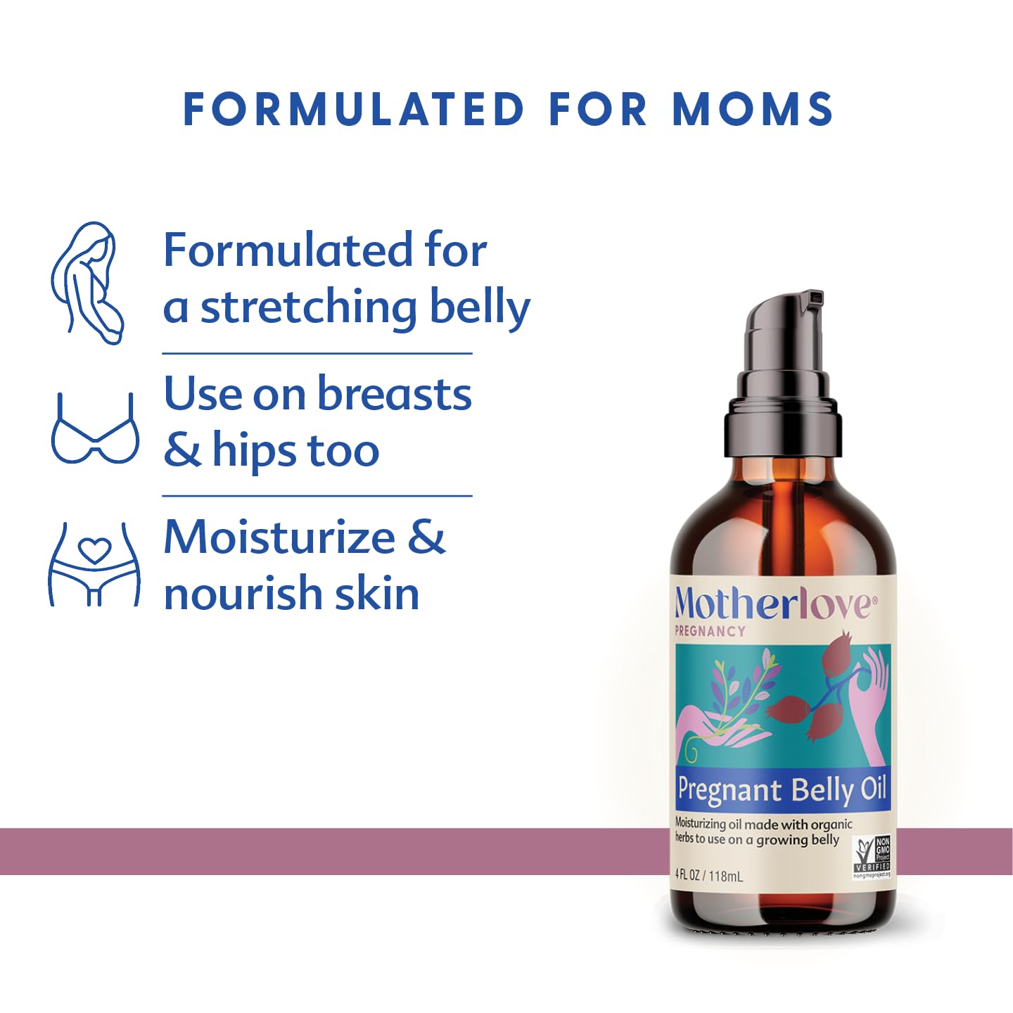 Motherlove Pregnant Belly Oil (4 oz) Natural Moisturizer to Soothe Itchy Skin & Prevent Stretch Marks—Non-GMO, Organic Herbs, Vegan