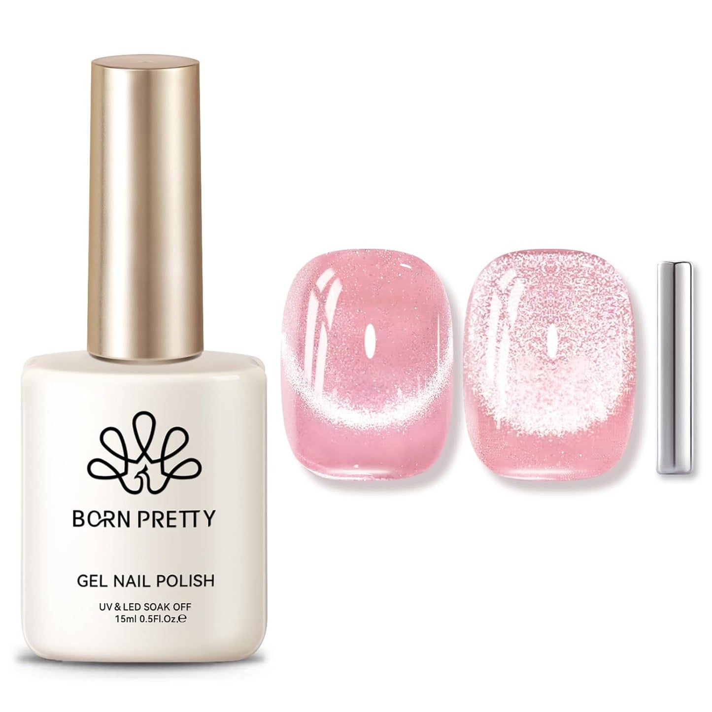 BORN PRETTY Cat Magnetic Eye Gel Nail Polish,Pink Myrtle Glitter Cat Magnetic Gel Nail Polish, Holographic Magnetic Nail Polish for Nail Art Manicure Salon DIY at Home 15ML