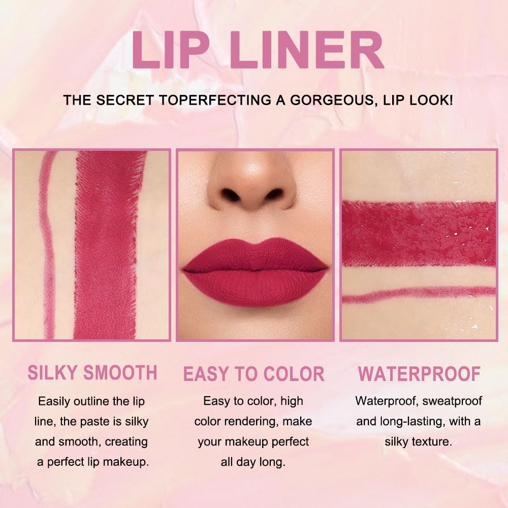 evpct 1Pcs Plum Red Matte Lip Liner & Lipstick Set Kit for Women - Long Lasting, Waterproof, 24 Hour Lipstick & Lip Liners Combo