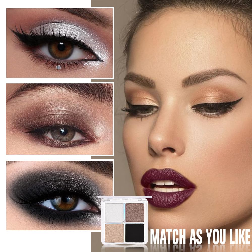 evpct Eyeshadow Quad Palette, Moonlit, Silver Taupe Broneze Gold Black Glitter Shimmer Metallic Matte High Pigment Mini Eye Shadow Palette Makeup for older Women, Smudge Proof, Vegan Cruelty-free