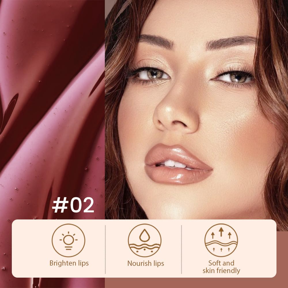 2 Pcs Matte Liquid Lip Stain Peel Off Lip Liner, Long Lasting Lip Tattoo, Waterproof & Transfer-Proof Lip Liner Peel Off Lip Gloss for All Skin Types. 0.12 fl oz #02+#03