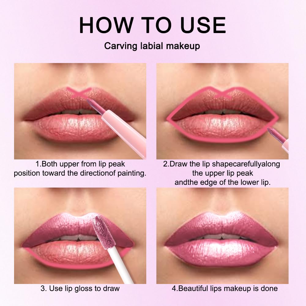 Kaely 2-in-1 Mauve Pink Metallic Lipstick and Lip Liner, Shimmer Liquid Metallic Lipsticks for Women, Glitter Lip Gloss Stain Long Lasting Waterproof Smudge Proof 24 Hour, Vegan Makeup, 12