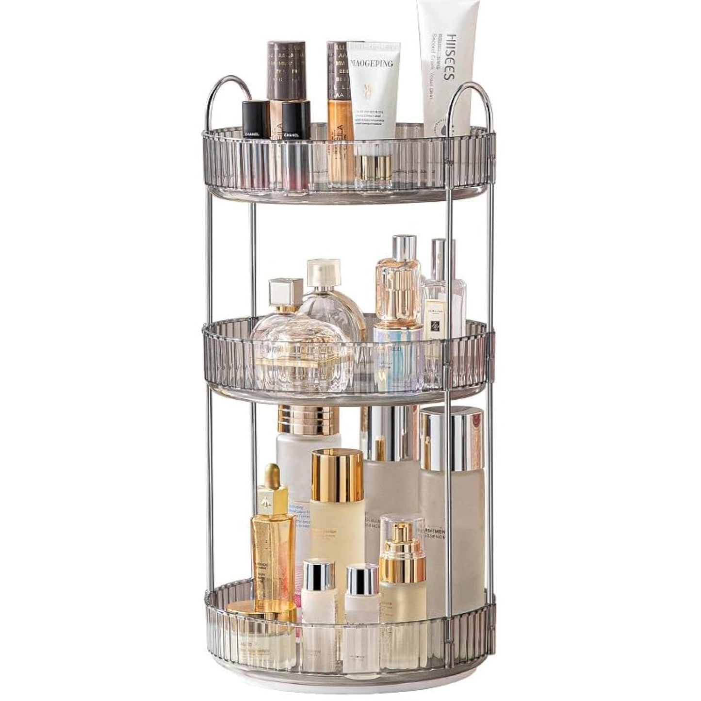 Makeup Organizer for Vanity, 360° Rotating Bathroom Organizer Countertop, High-Capacity Skincare Organizer, Spinning Cosmetics Organizer for Dresser Countertop (3 Tiers, Grey)
