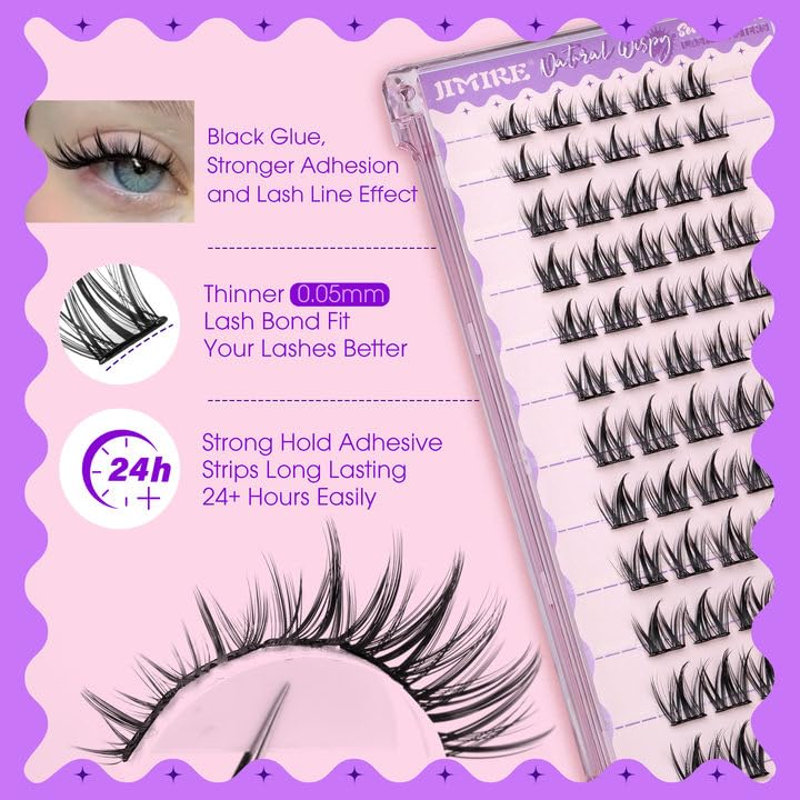Self Adhesive Eyelashes Manga Lash Clusters Natural Look 8-14MM Wispy Pre Glued Eyelashes Clusters No Glue Needed Press on Lashes Reusable Invisible Band Cluster Eyelash Extensions by JIMIRE