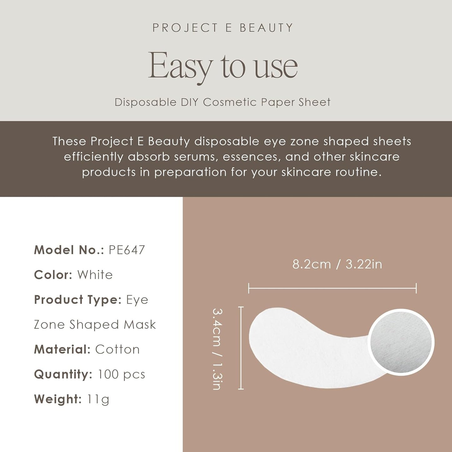 Project E Beauty 100pcs Disposable DIY Non-Woven Eye Mask Paper DIY Cotton Eye Care Mask | for Skincare & Spa Salon Use | Cosmetic Facial Paper for Toner, Serum, or Lotion (100, Eye Zone)