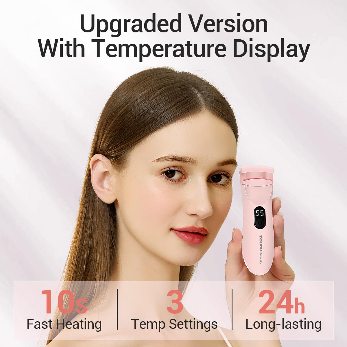 TOUCHBeauty Rechargeable Heated Eyelash Curler with LED Display, Featuring 3-Level Adjustable Temperature for a Natural, Long-Lasting Curl (Up to 24 Hours) AG-2316-Pink
