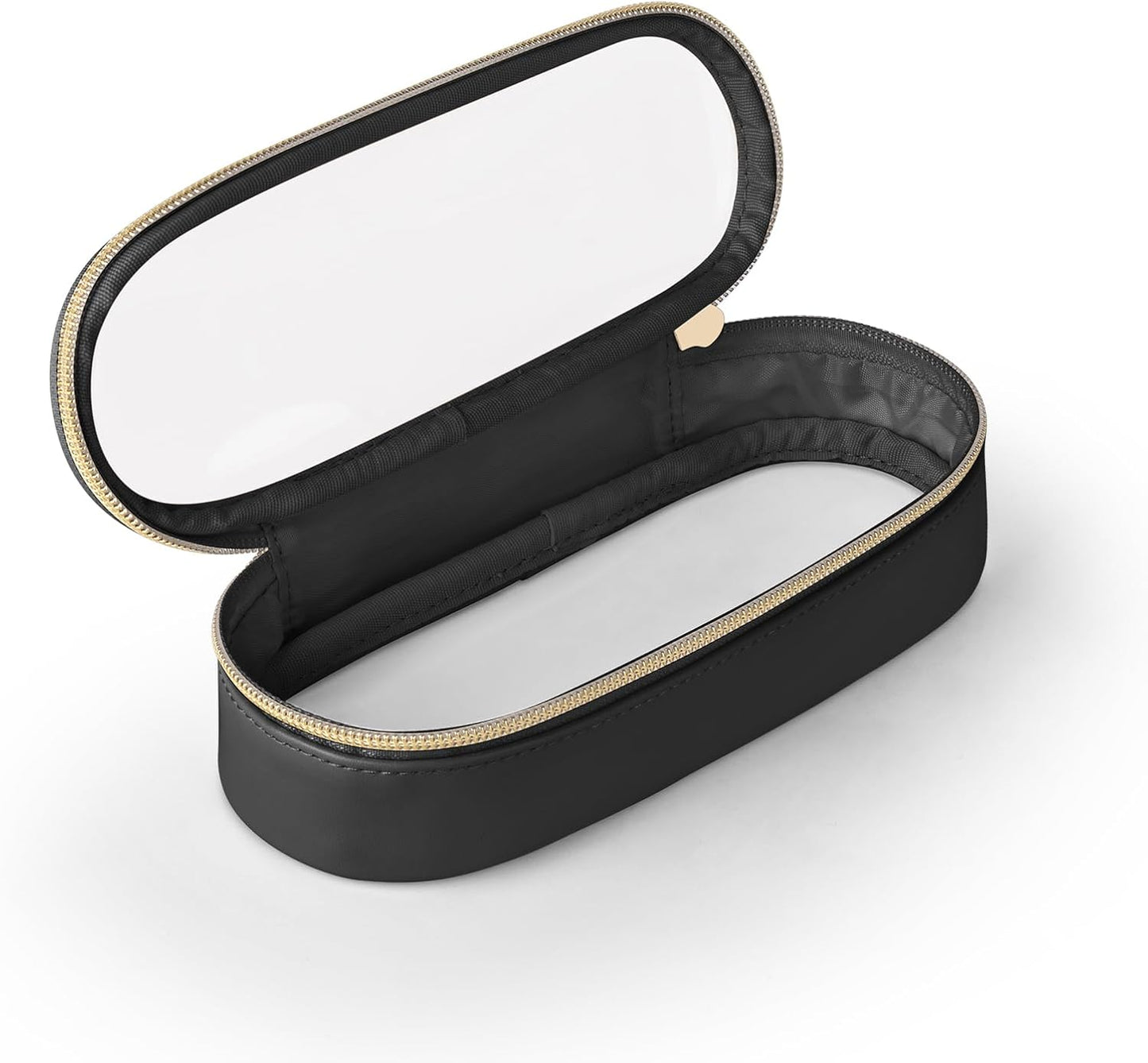 Clear Travel Makeup Brush Holder, Leather Makeup Brush Toiletry Bag, Portable Cosmetic Brush Case, Transparent Waterproof Makeup Brush Storage Bag, Black