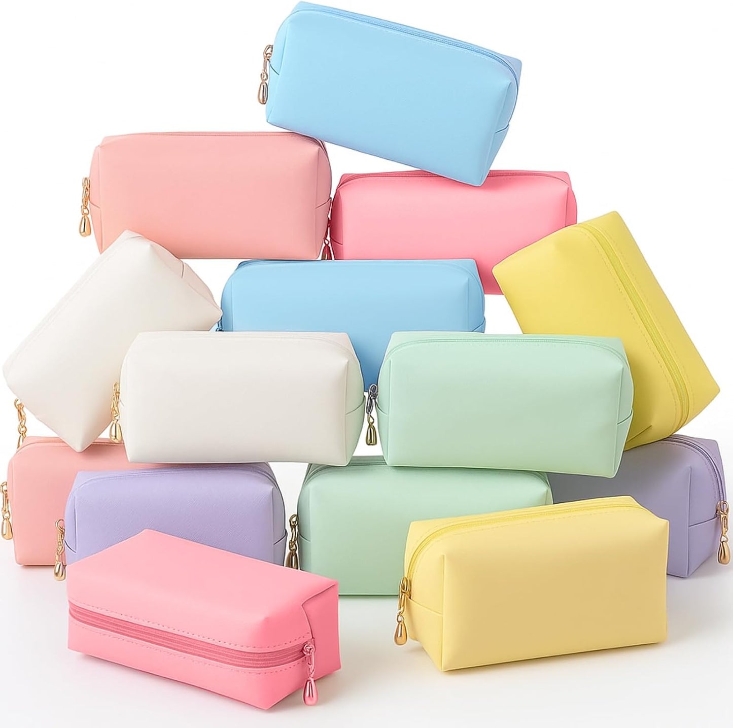 Kigeli 15 Pcs Aesthetic Makeup Bags PU Leather Cosmetic Pouches Waterproof Plain Toiletry Bags Makeup Pouches Bulk for Women Party Gift Travel Storage Organizer(Vivid Color)