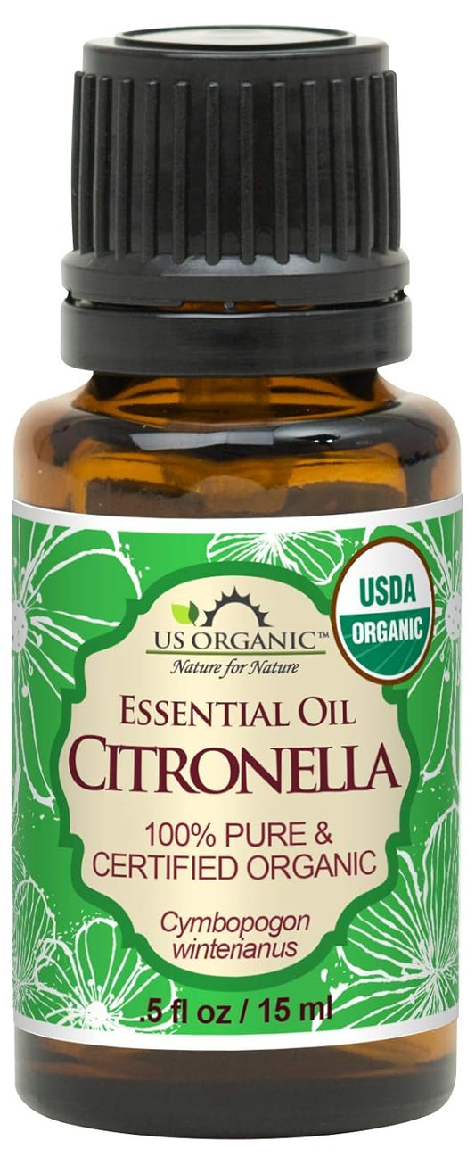 US Organic Citronella Essential Oil, USDA Certified, 100% Pure, 15 ml, Improved caps and droppers – Used for Skin Care, Many DIY Projects Like Candle Making and Much More