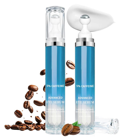 5% Caffeine Eye Cream Anti Aging, Eye Cream For Puffiness & Bags Under Eyes, 2 PCS Caffeine Eye Serum With Under Eye Roller For Wrinkles, Fine Lines & Dark Circles, Natural Eye Daily Care.