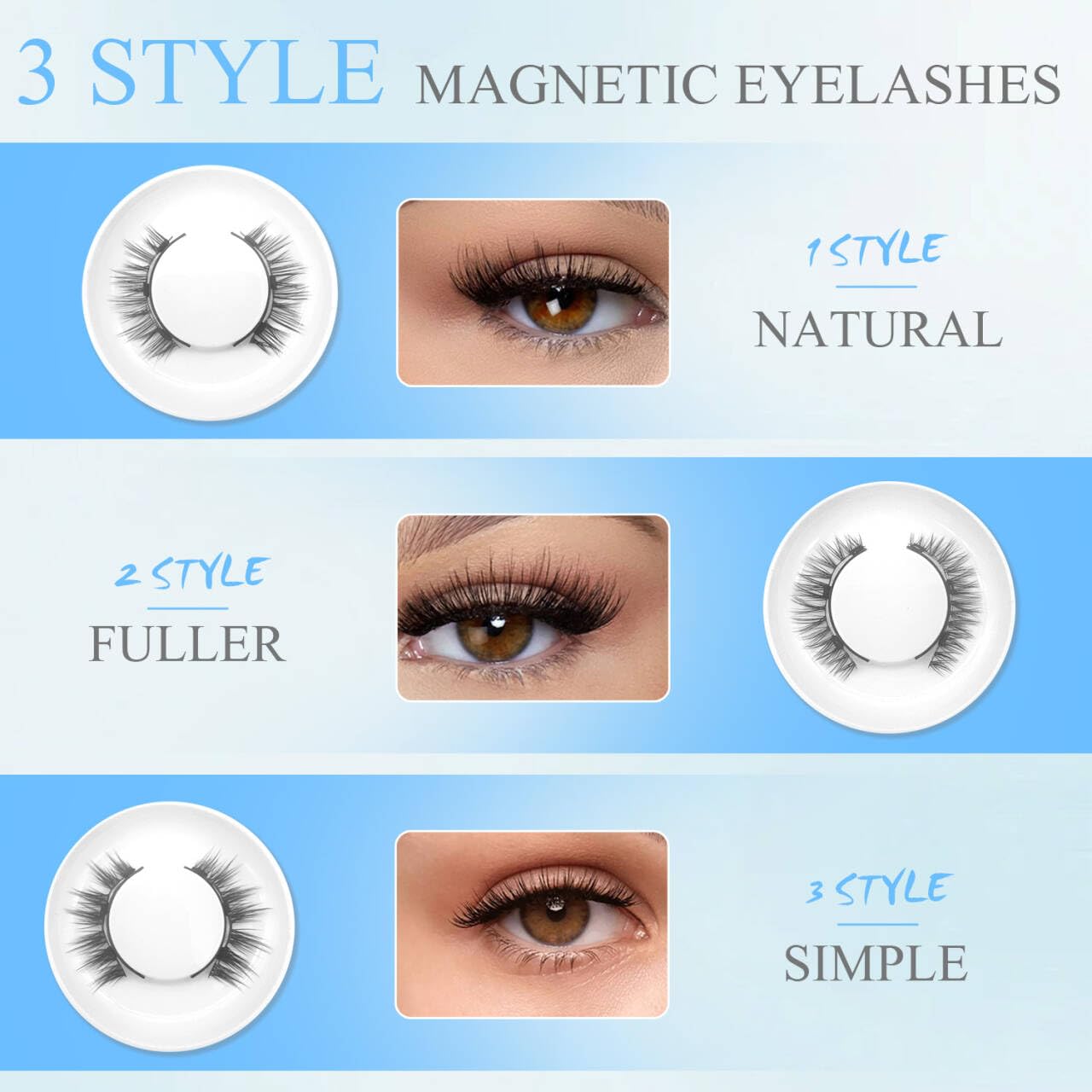 Ealra Craft Magnetic Eyelashes with Applicator,Reusable Magnetic Eyelashes Natural Look,Easy to Wear and Remove Reusable Soft Lashes kit No Glue Needed(Simple)