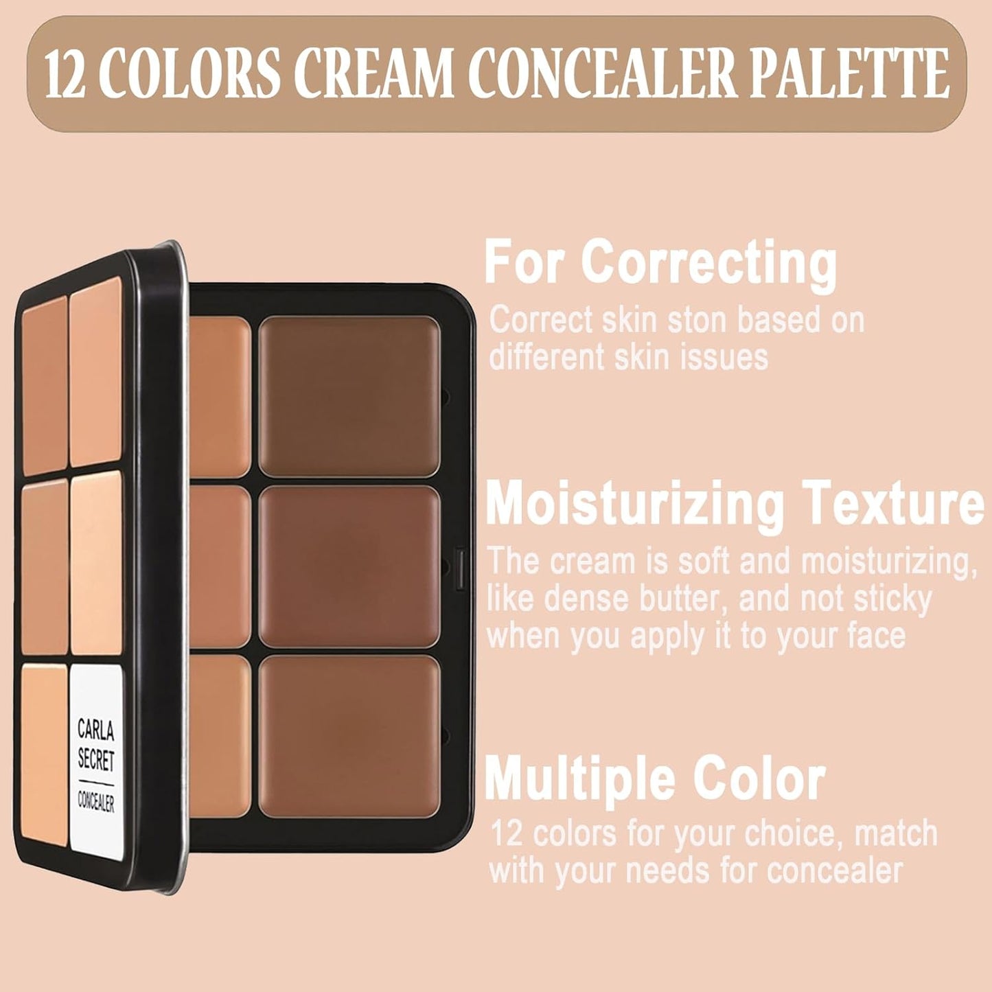 Cream Concealer Contour Palette, 12 Colors Foundation Palette Cream Makeup Palette with 11 Pcs Makeup Brush Set, Long Wearing Blendable Full Coverage