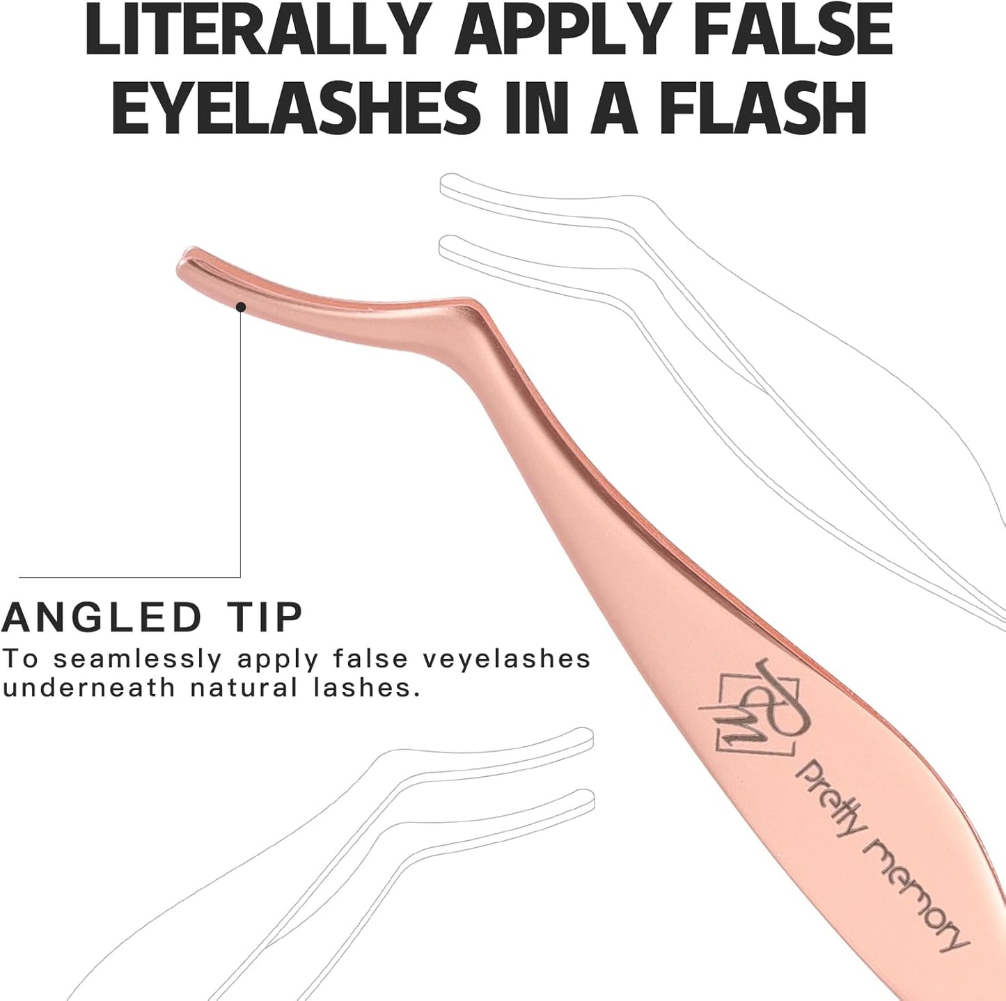 Pretty memory Eyelash Applicator Tool Stainless Steel Lash Tweezers Curved Eyelash Tweezers for Easy Lash Application and Removal, Rose Gold