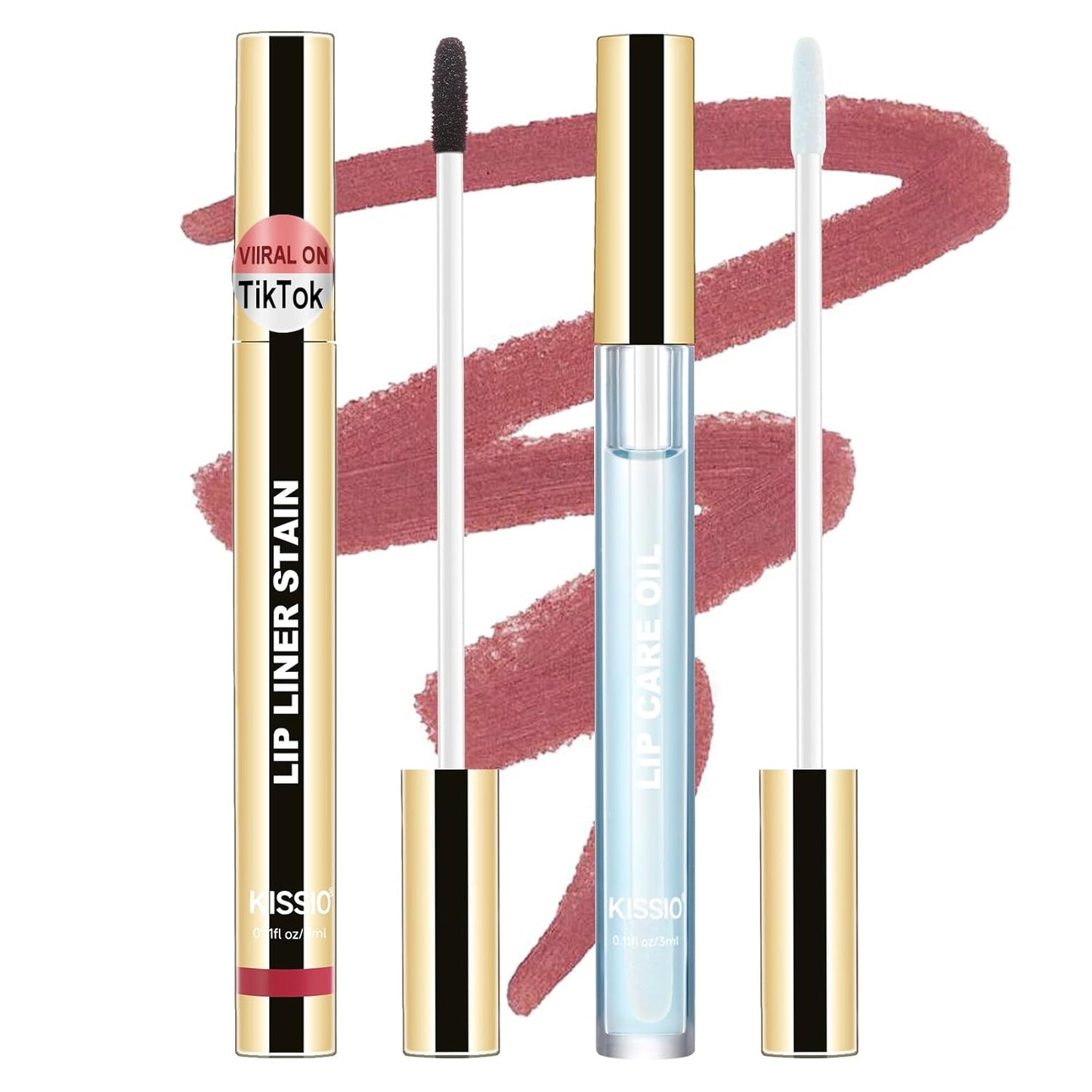 KISSIO Lip Stain Set,Peel Off Lip Liner Stain and Lip Care Oil,Transfer Proof,Long Lasting and Waterproof Lip Tint,Matte Finish,Lip Combo,03 Coral Red