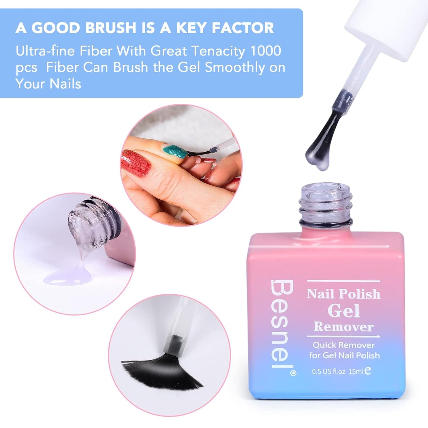 Gel Nail Polish Remover 5 Pack Professional Gel Polish Remover Non-Irritating Quick Easy,Nail Polish Gel Remover Tools Kit Nail File Cuticle Pusher Nail File Grit, No Need For Foil Soaking Or Wrapping