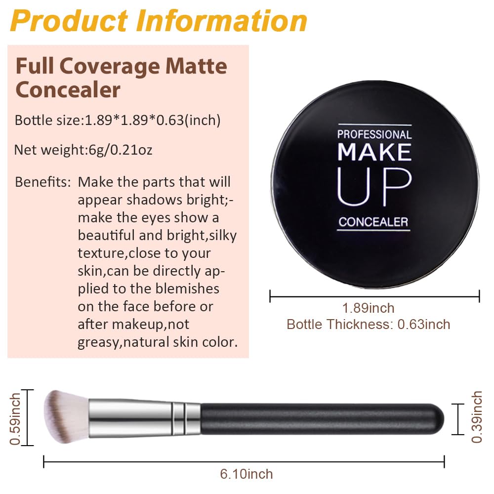 Pot Concealer with Makeup Brush Set,Tattoo Color Correcting Concealer,Full Face Color Correcting Conceal Foundation,Under Eye Concealer Brightener Dark Eye Ring corrector de ojeras (06-TAN)