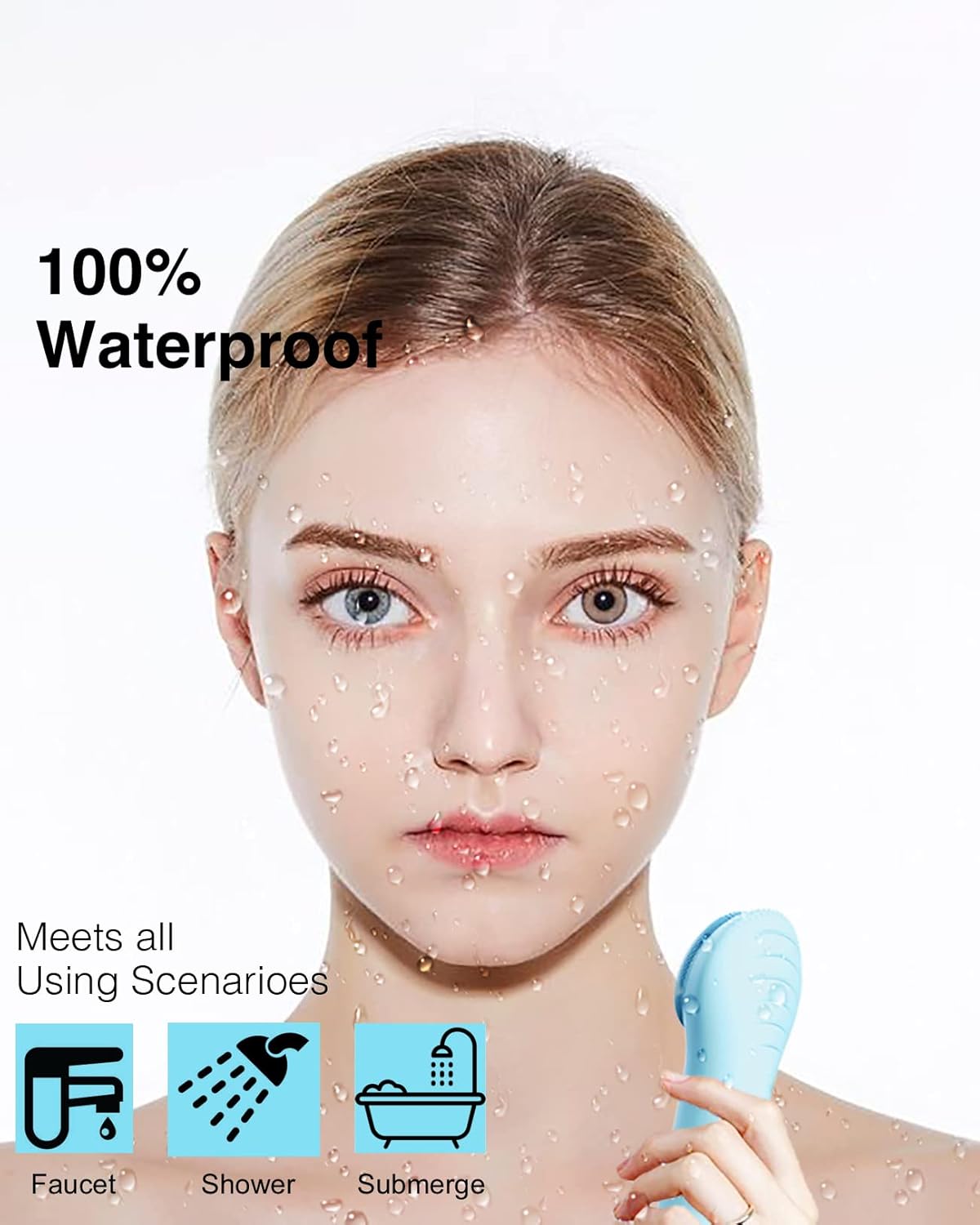 NågraCoola Electric Facial Cleansing Brush - Waterproof and Rechargeable, Exfoliates, Cleanses and Massages Skin - Light Blue