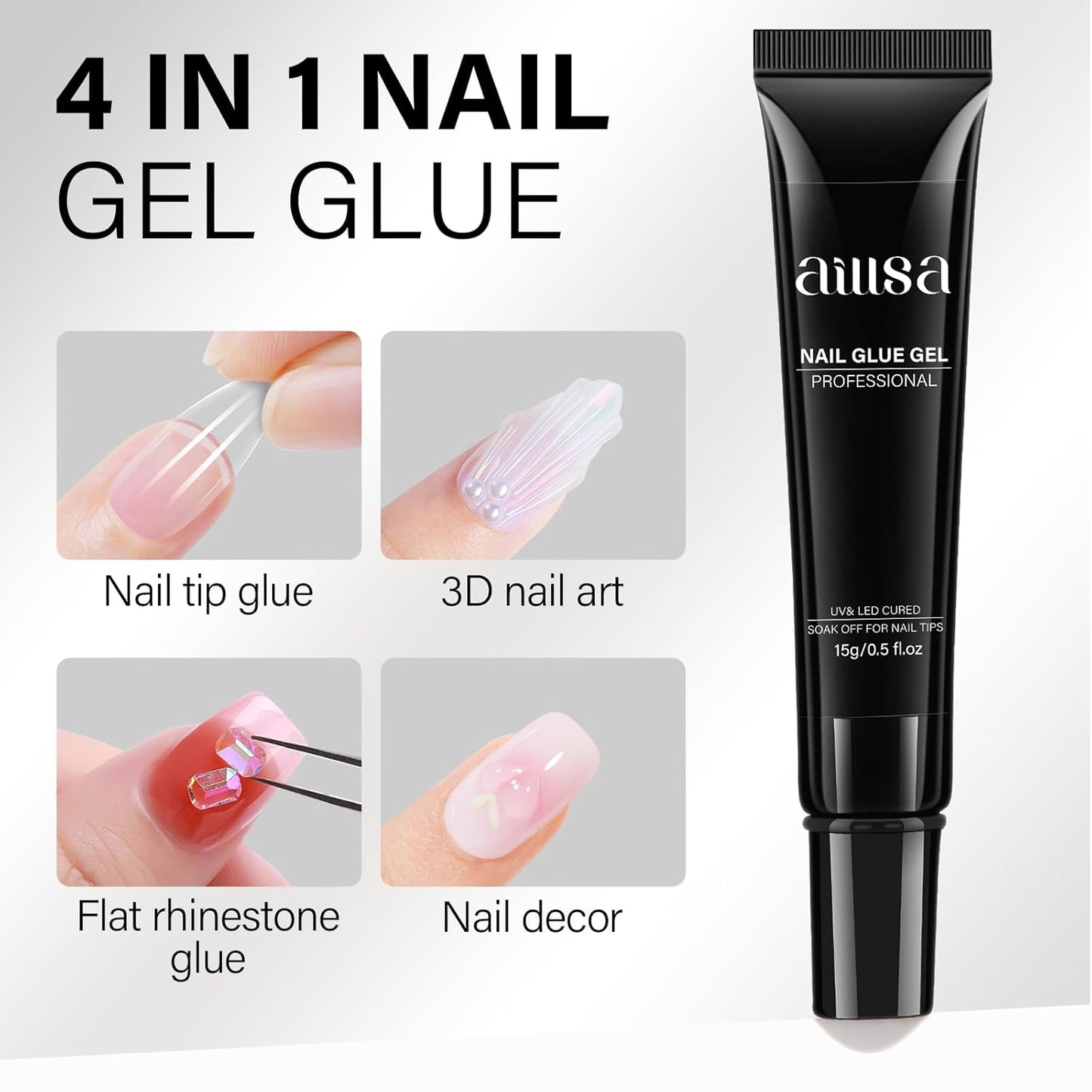 AILLSA Nail Gel Glue 2PCS Lamp Curing Needed Super Strong Nails Tip Glues Semi-Solid Professional False Gel Nail Glue for Acrylic Nail Tips Press on Nails