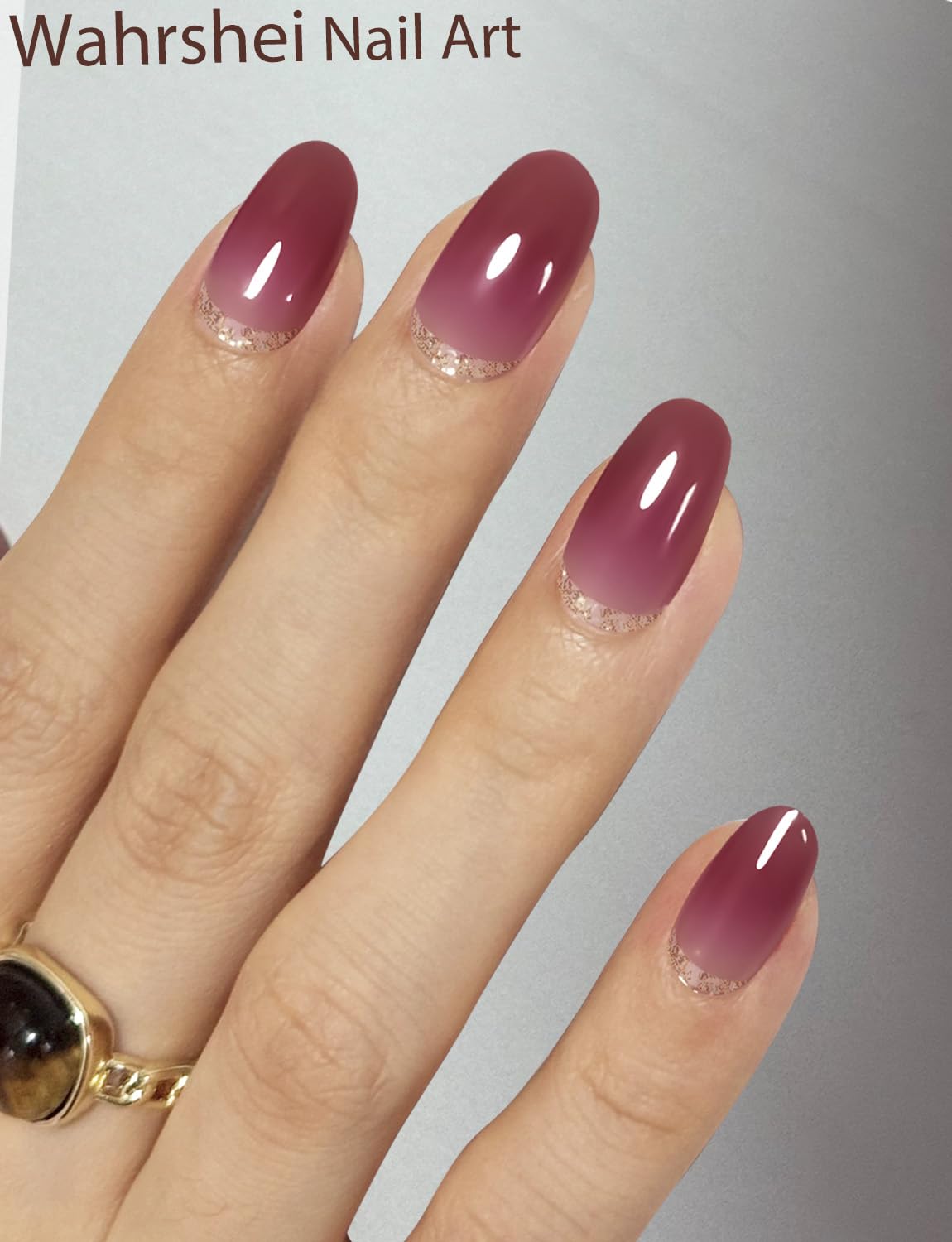 Semi Cured Gel Nail Strips, 20pcs Plum Ombre, Glitter, Gel Nail Stickers UV for Home Nails DIY