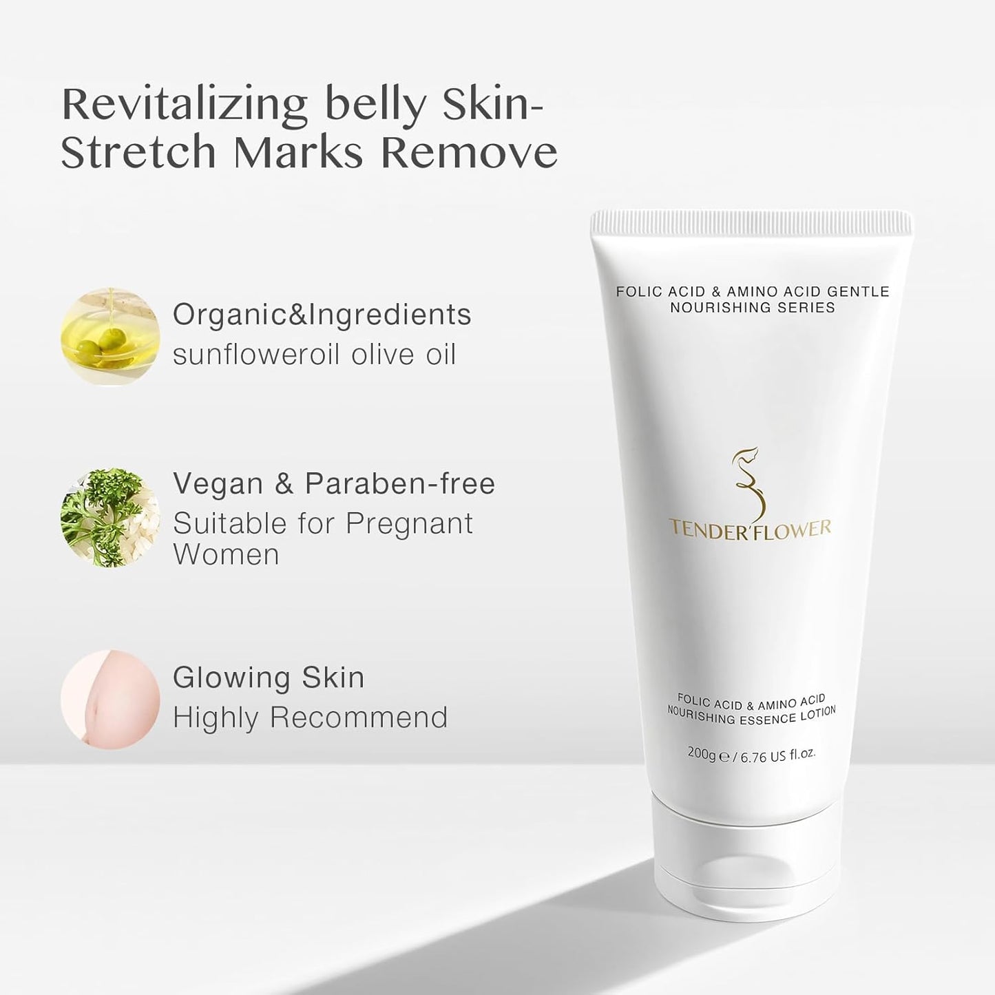 Body Lotion with Folic Acid,Stretch marks cream,Hyaluronic acid body lotion,Shea butter,Skin Firms, Smooth, unscented cream,sensitive skin, Moisturizing Dry Skin (6.7oz)