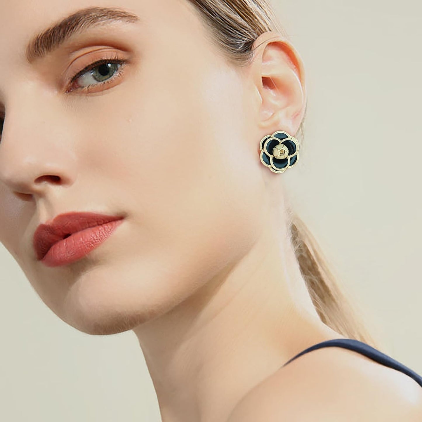 CLASSYZINT Gold/White/Red/Black Flower Stud Earrings For Women