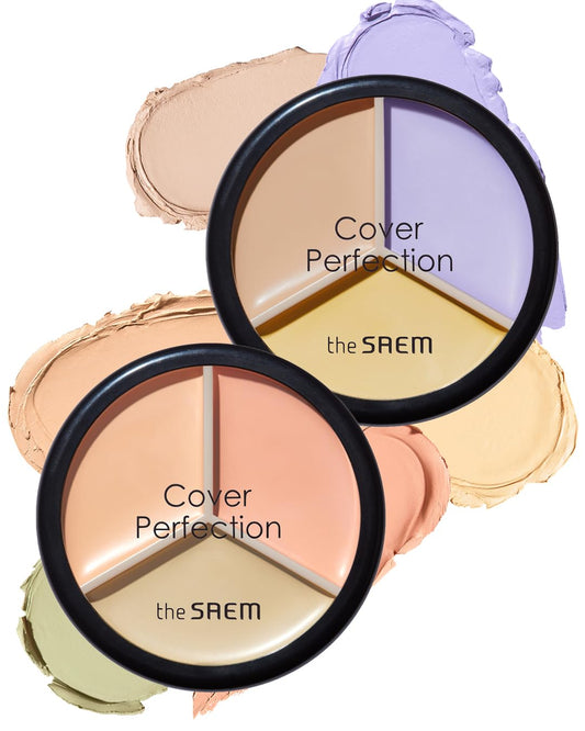 THESAEM Cover Perfection Triple Pot Concealer 03 Correct Up Beige + 04 Tone Up Beige - Fair to Light Skin Tone - 3 Color Full Coverage Concealer - Covers Pigmentation&Blemish Spots,Corrects Skin Tone