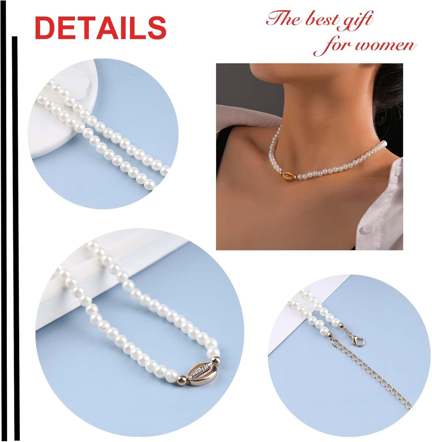 Boho Shell Pearl Necklace Choker Gold Dainty Pearl Strands Choker Necklaces Statement Seashell Surfer Necklaces Minimalist Baroque Pearl Necklace Chain Jewelry for Women