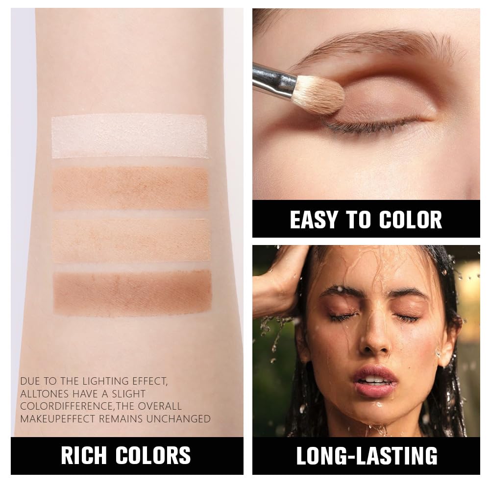 Powder Eyeshadow Quad, Beige Nude Taupe Brown Matte Eye Shadow Palette Makeup, Neutral Vegan Shimmer Quads Eye Shadow Palette for Older Women Pigmented Waterproof, paleta de sombras de ojos, 15