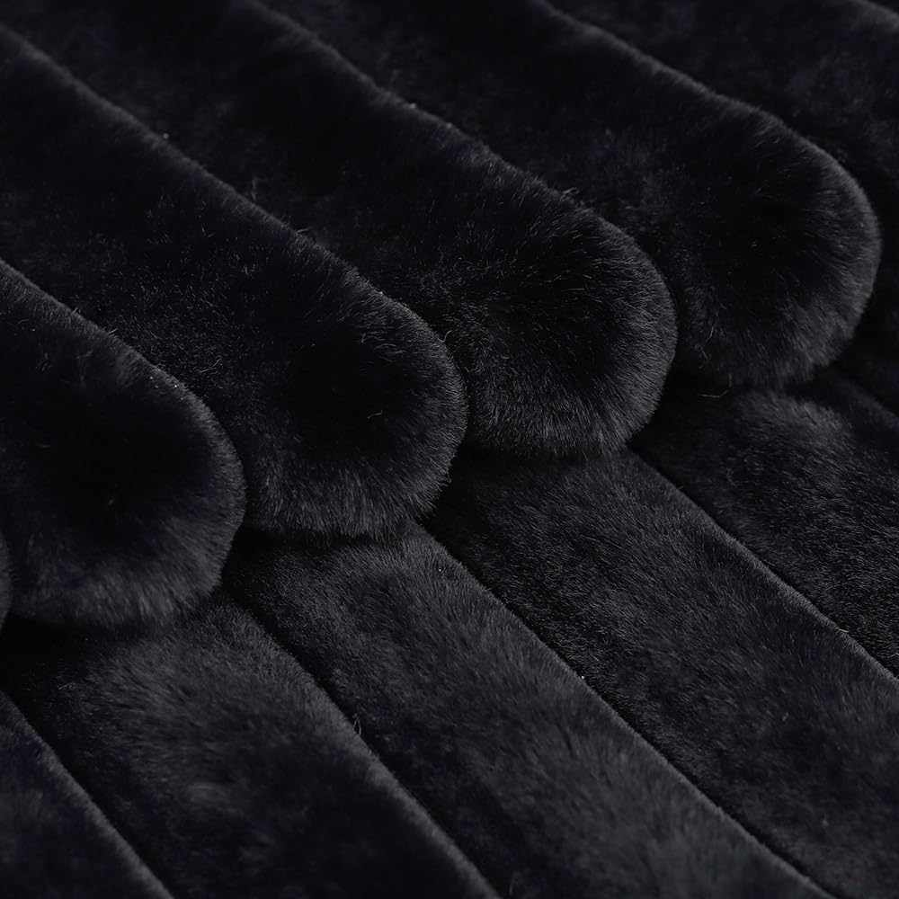 MADIZZ Set of 2 Faux Wool Plush Decorative Throw Pillow Covers 12x20 Inch Black Fluffy Striped Soft Decorative Cushion Cover for Sofa Bedroom Pillow Shell